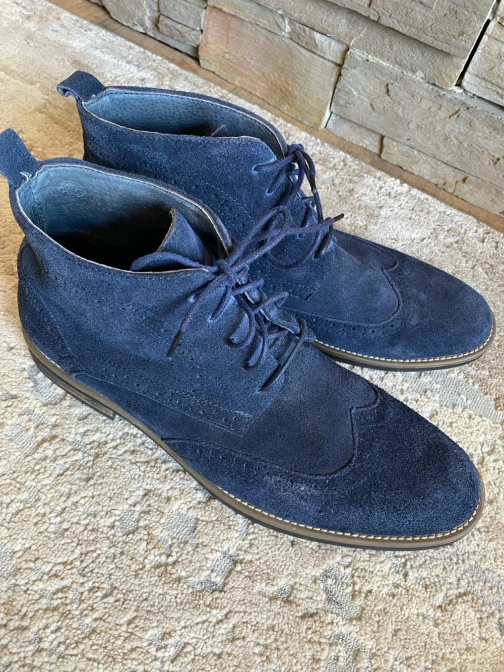 Bruno Marc Navy Blue Suede Leather Lace-Up Chukka Boots Wing Tip Brogue Ankle:11